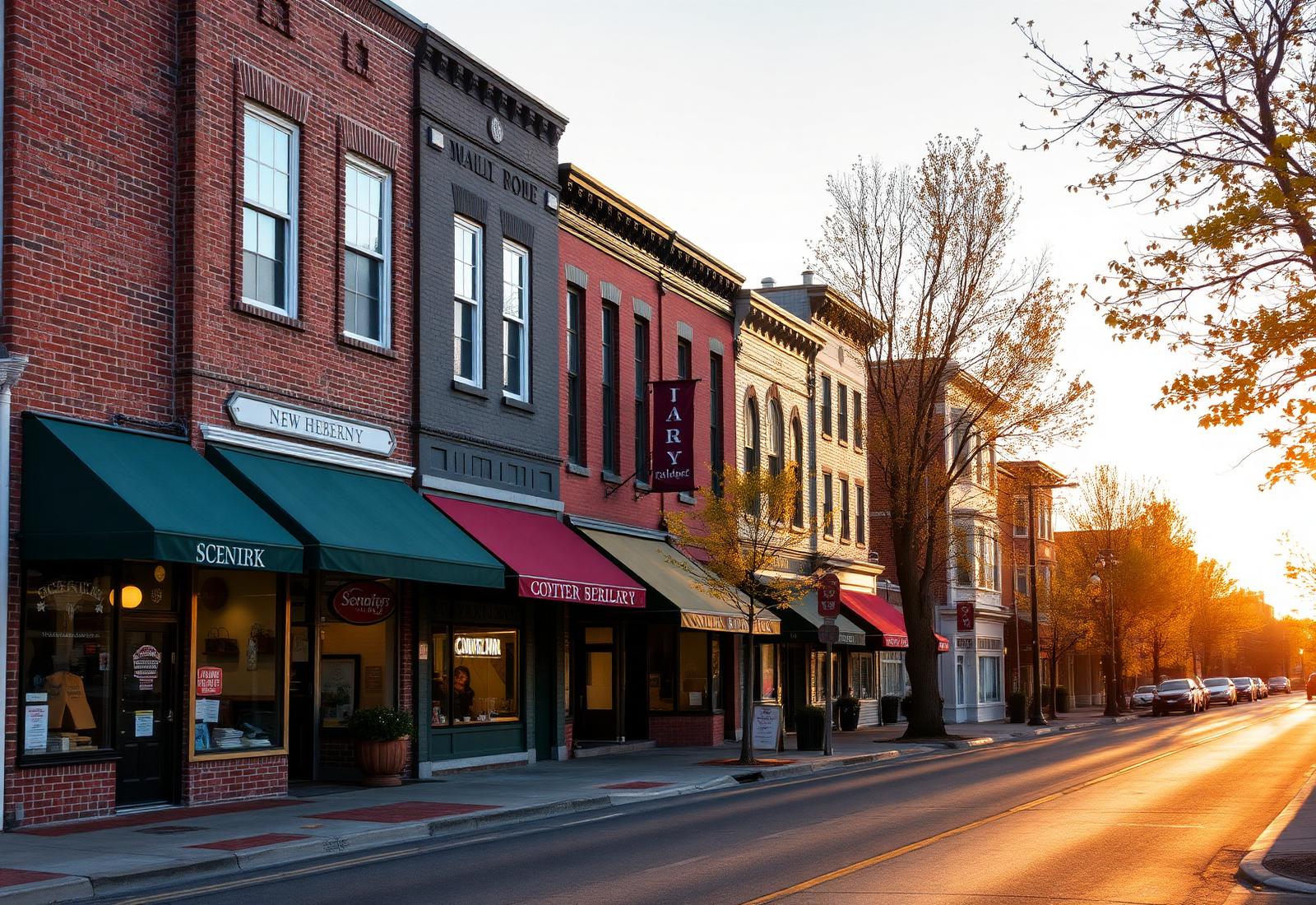 Historic Main Street in a Northern New Jersey town at golden hour